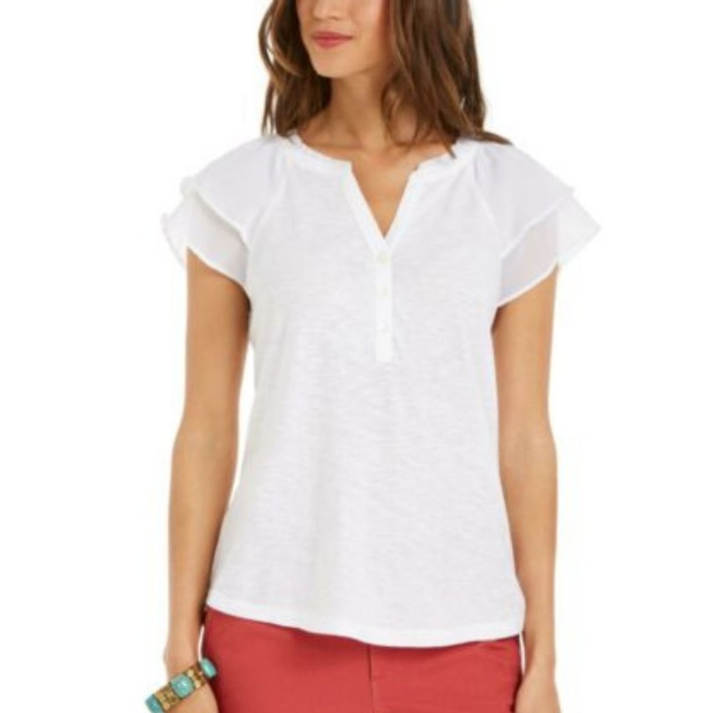 Style & Co. Women's Ruffled Split Neck Knit Top #509-H